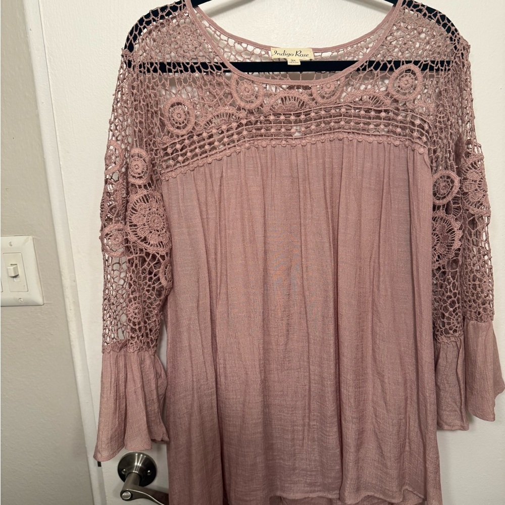 Pink Crochet Lace Women Top